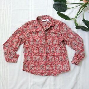 Liz Claiborne red floral patterned long sleeve button down shirt